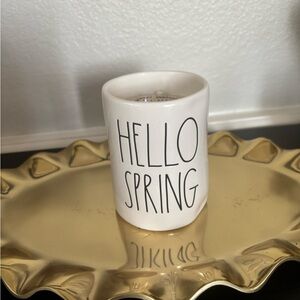 Rae Dunn White Ceramic Candle  with 'HELLO SPRING' Text